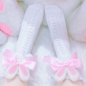 NEW! Furry Easter Bunny Ears Ruffled Bow Ankle Crew Socks